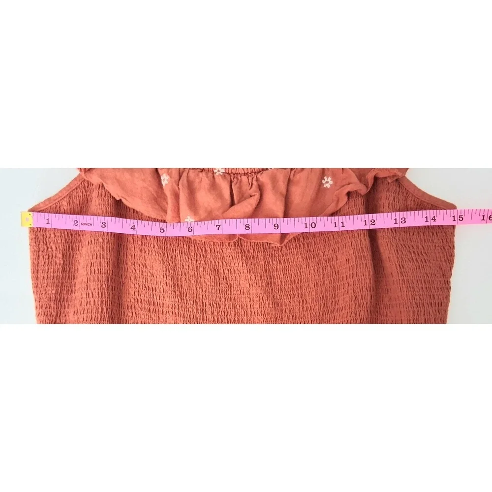 Old Navy Maxi Dress Medium Tall Orange Smocked Embroidered Tiered Cottagecore - Picture 7 of 12